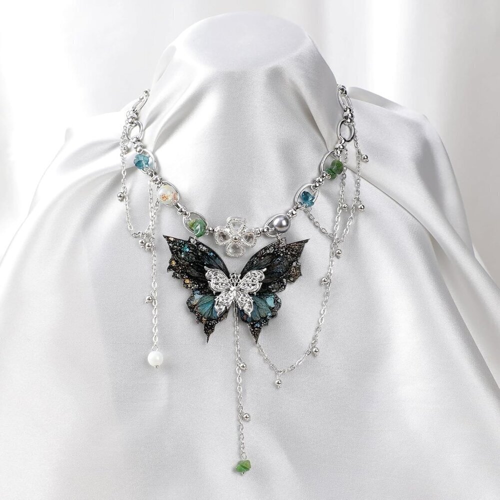 Fairy Necklace Vintage Butterfly Jewelry Multi-Layer Woodland Fairy Accessory - Picture 3 of 6